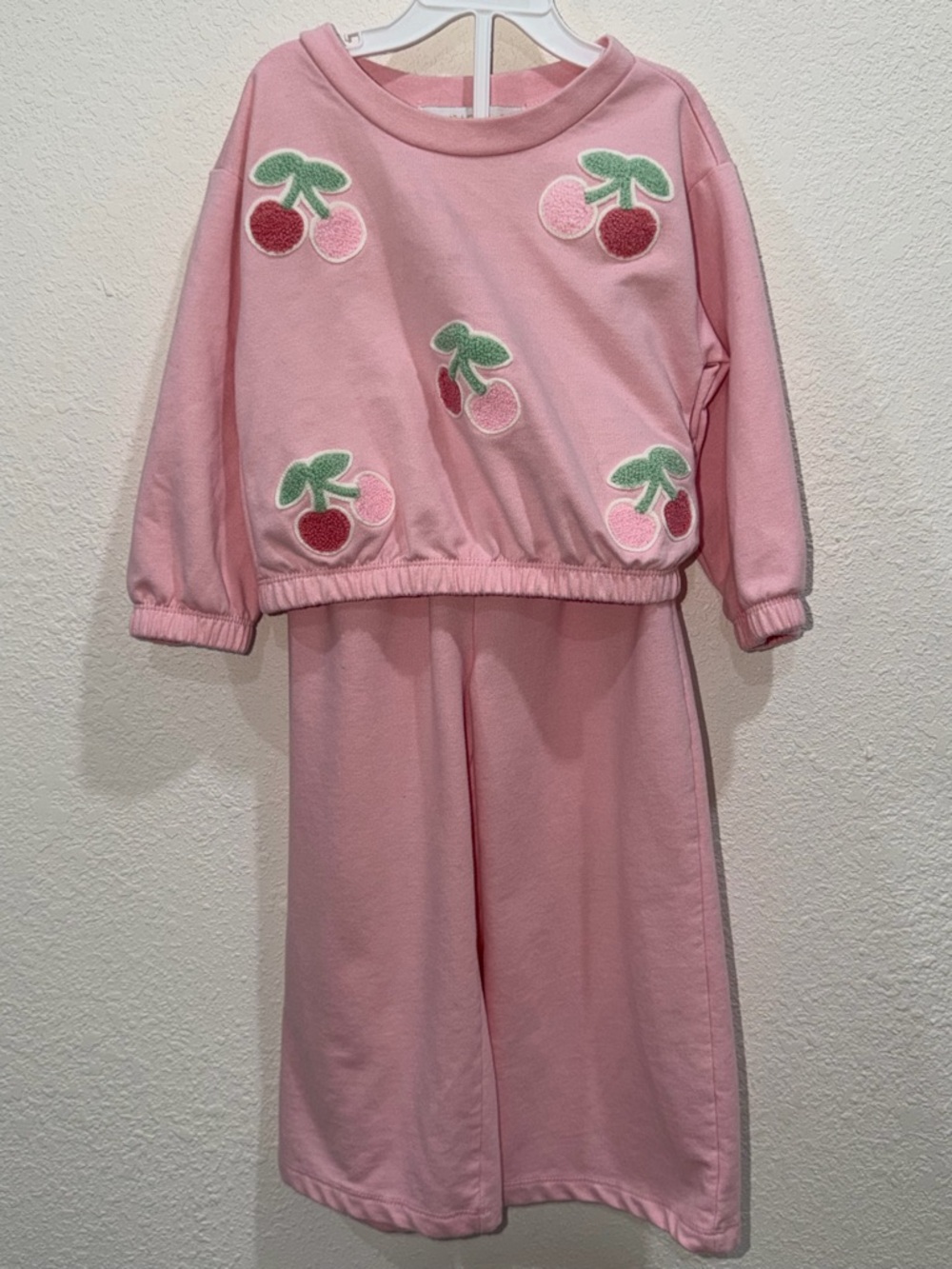 Kids Pink Cherry Appliqué Pajama Set